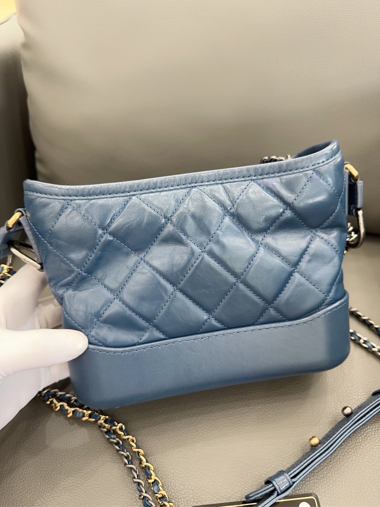 Chanel - Gabrielle Hobo Bag Small - Aged calfskin leather and smooth calfskin leather - Blue - (Small)