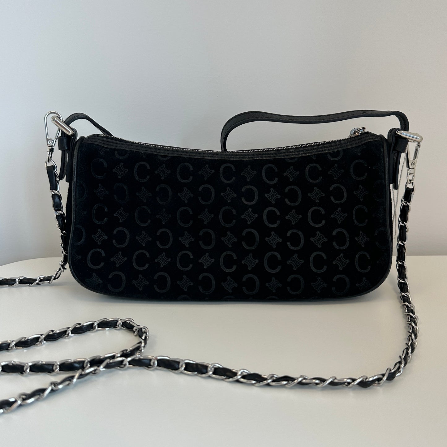 Celine - Triomphe Suede Shoulder Bag - Suede - Black - (small)