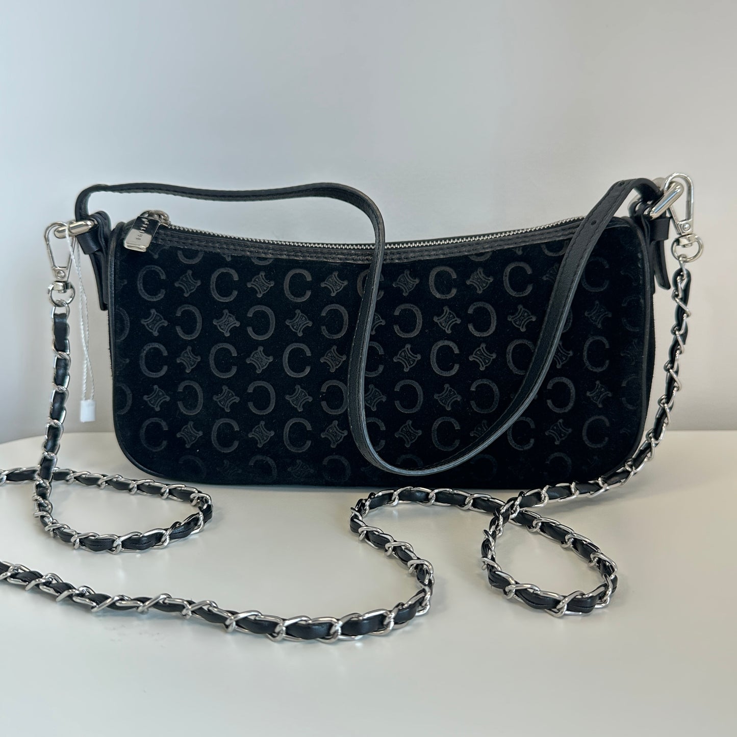 Celine - Triomphe Suede Shoulder Bag - Suede - Black - (small)
