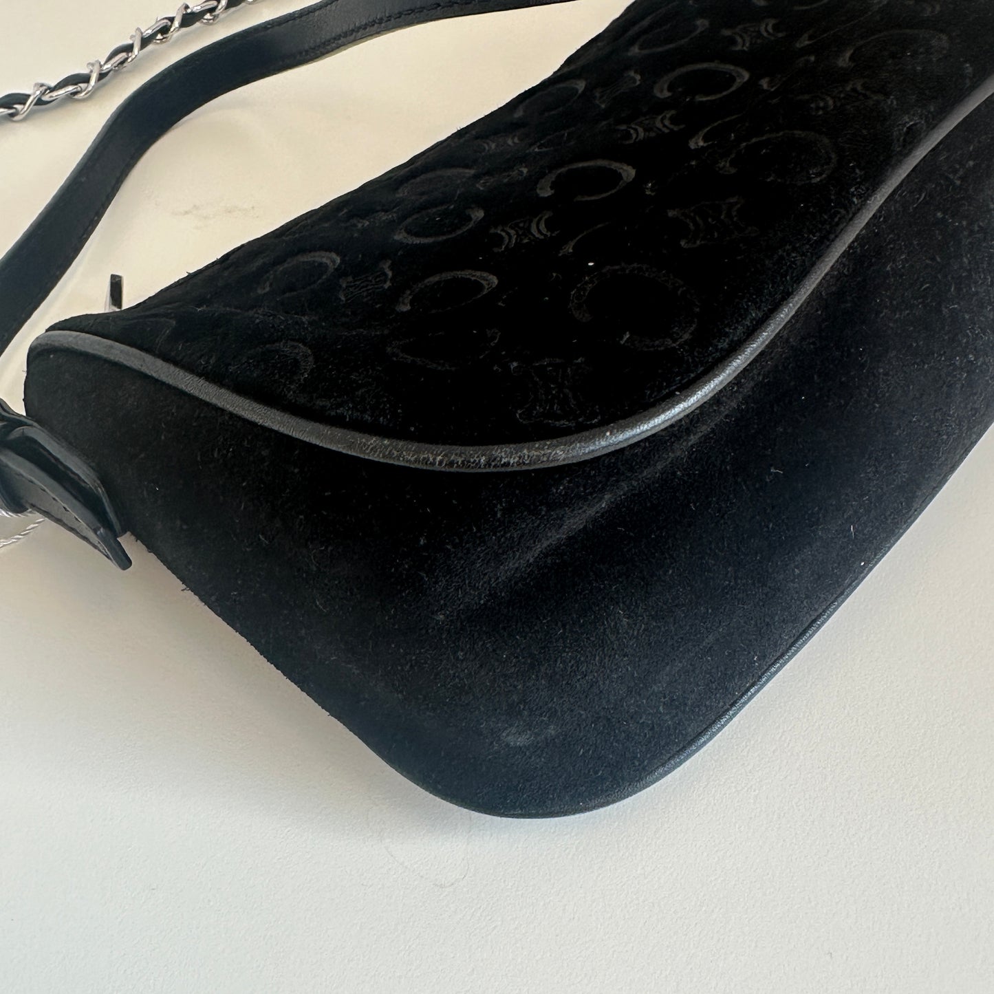 Celine - Triomphe Suede Shoulder Bag - Suede - Black - (small)