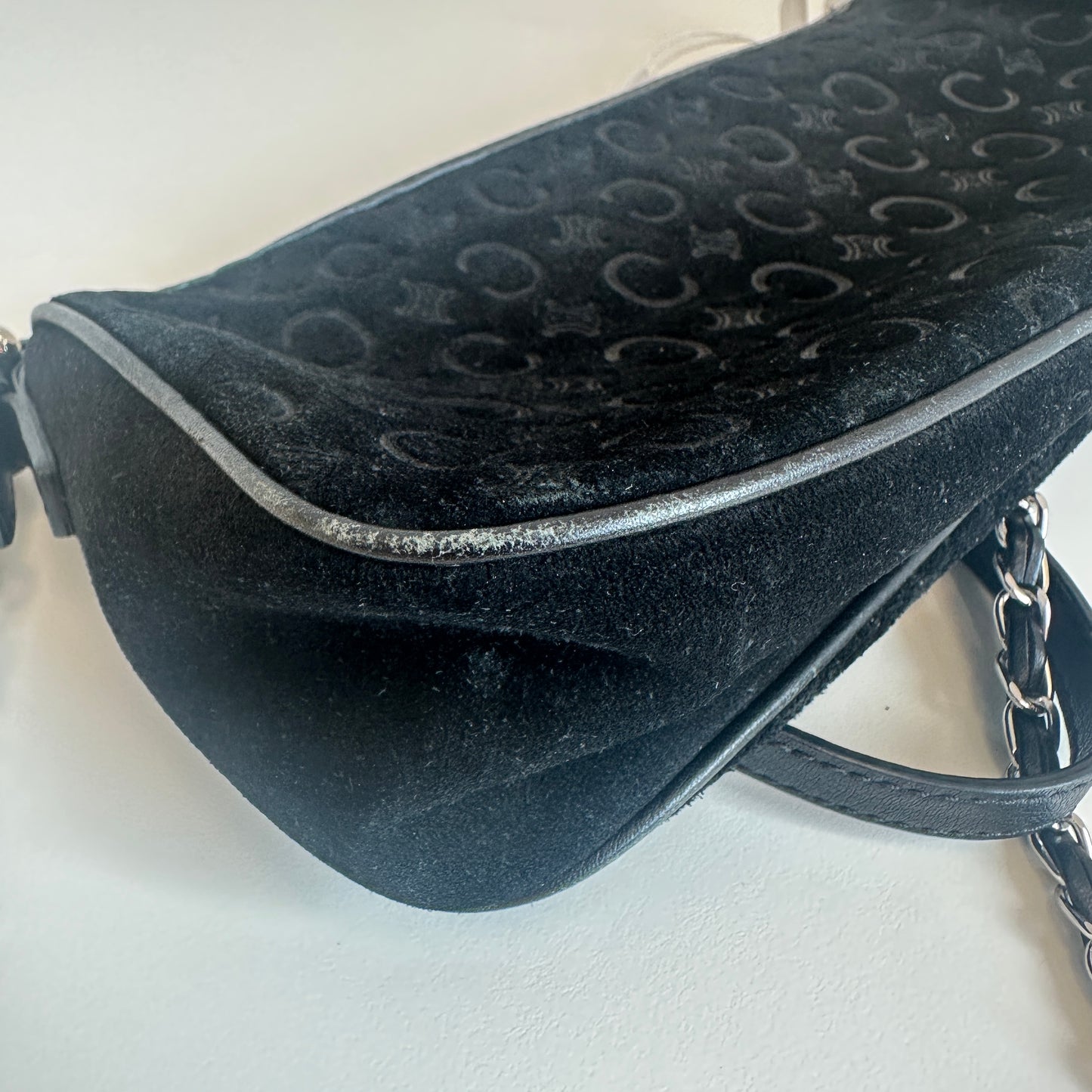 Celine - Triomphe Suede Shoulder Bag - Suede - Black - (small)
