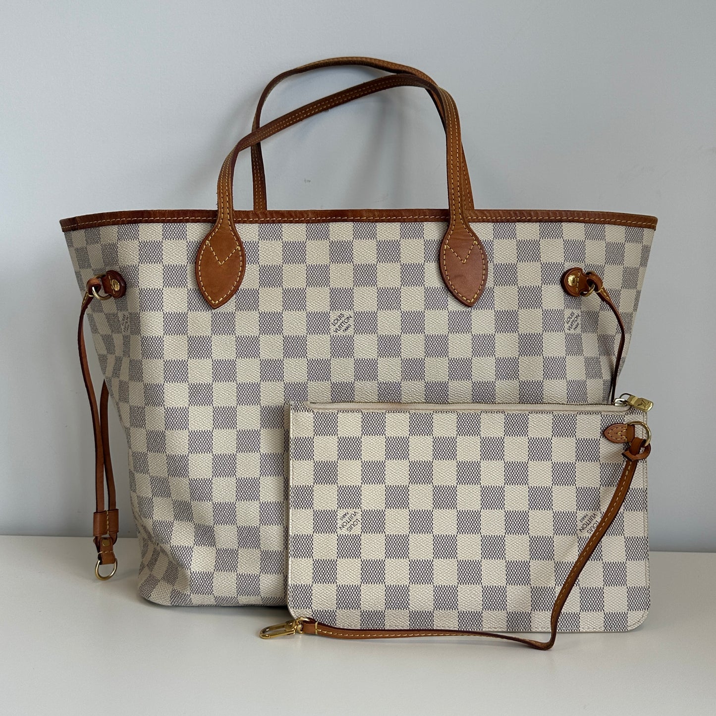Louis Vuitton - Neverfull GM - Damier Azur coated canvas with natural cowhide leather trim - White - (Large)