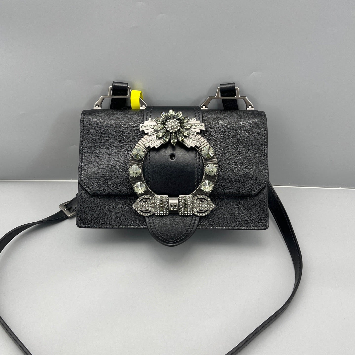 Miu Miu - Crystal buckle shoulder bag - Leather - Black - (Small)