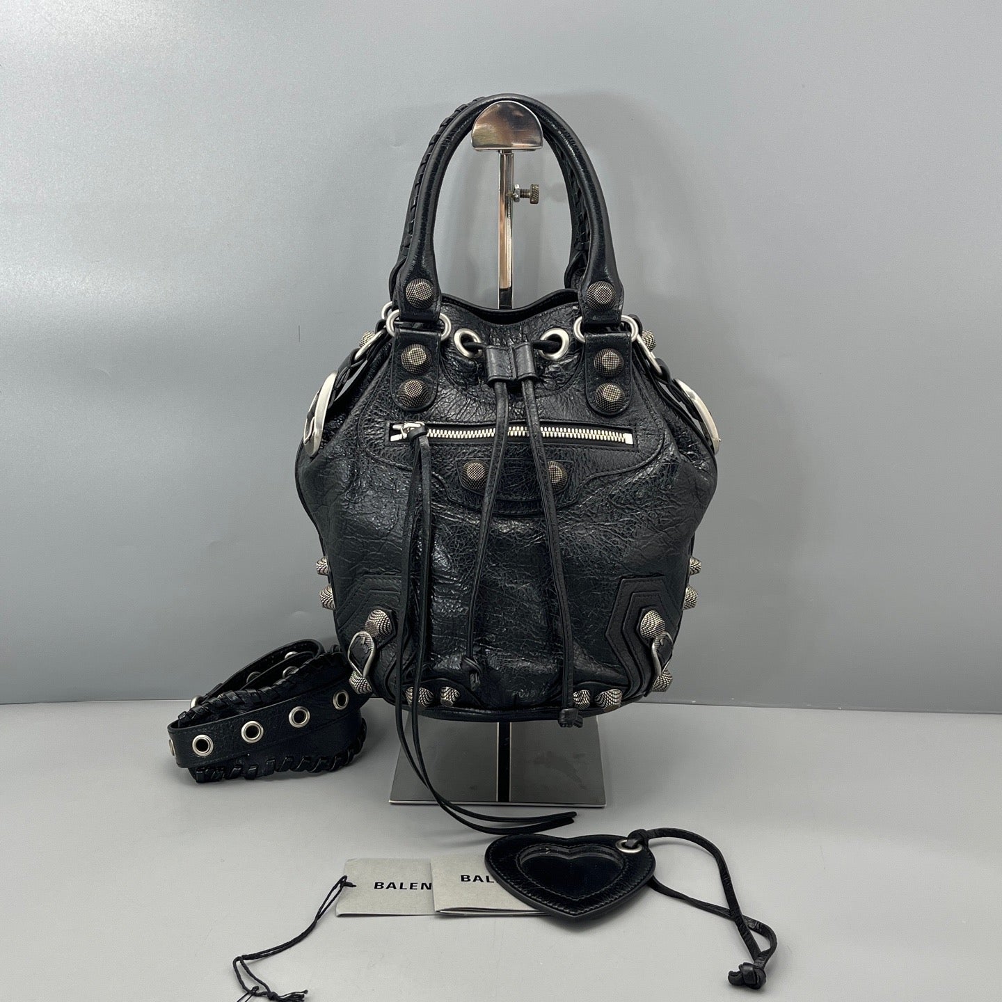 Balenciaga - Motorcycle Bucket Bag - Distressed lambskin leather - Black - (Medium)
