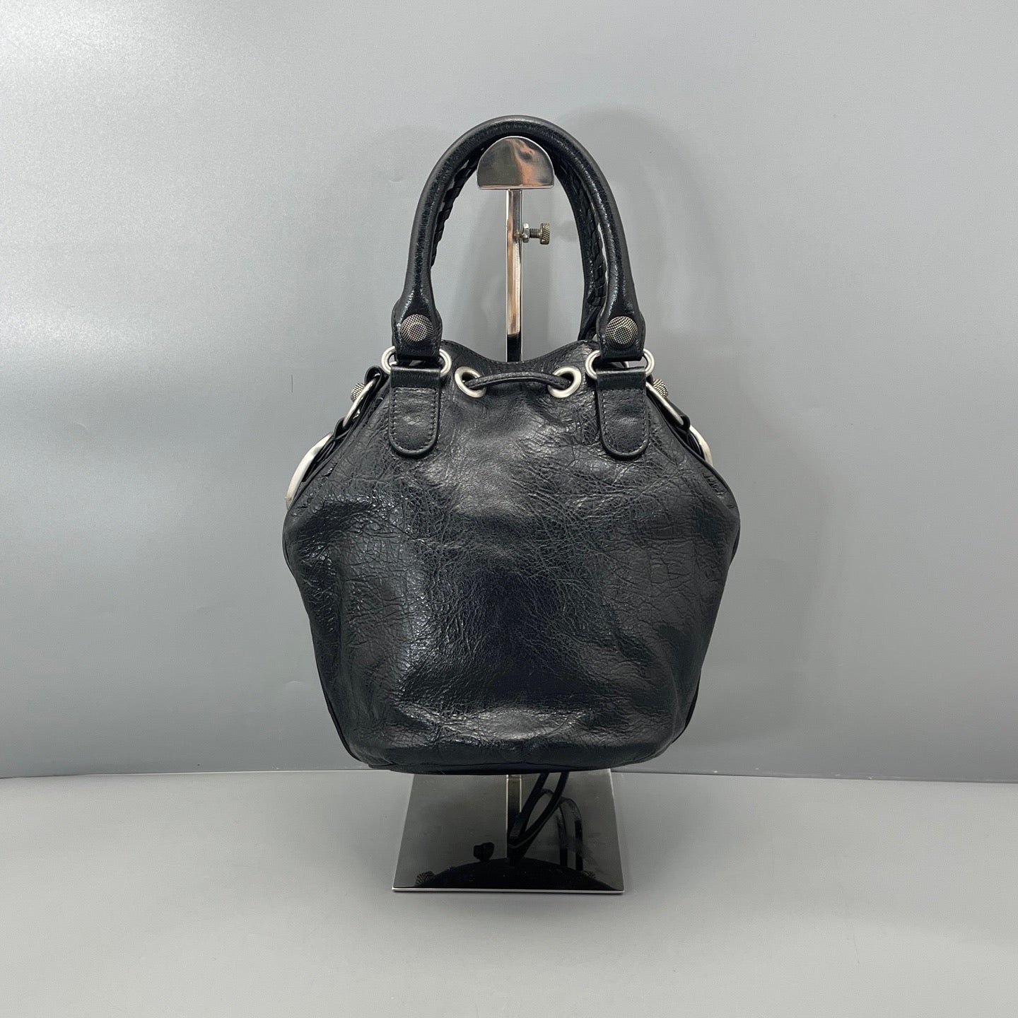 Balenciaga - Motorcycle Bucket Bag - Distressed lambskin leather - Black - (Medium)