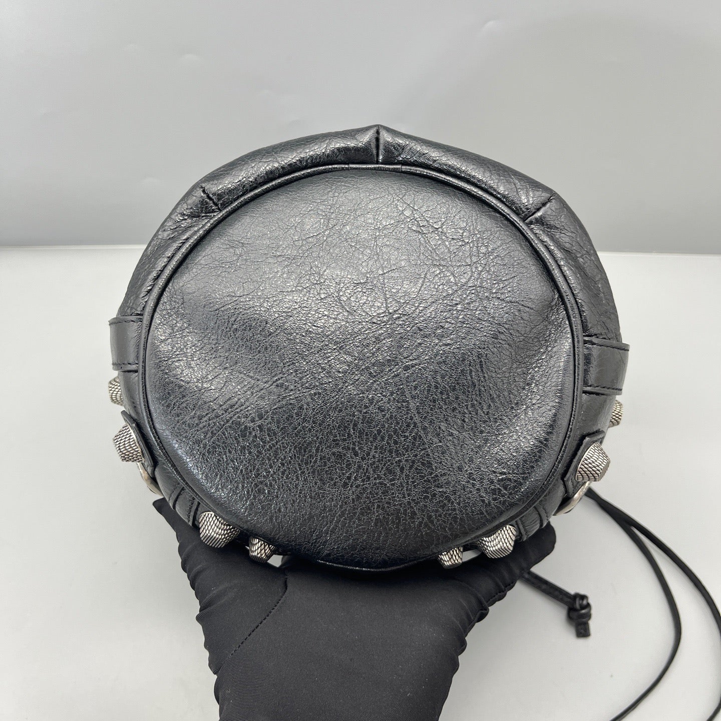 Balenciaga - Motorcycle Bucket Bag - Distressed lambskin leather - Black - (Medium)