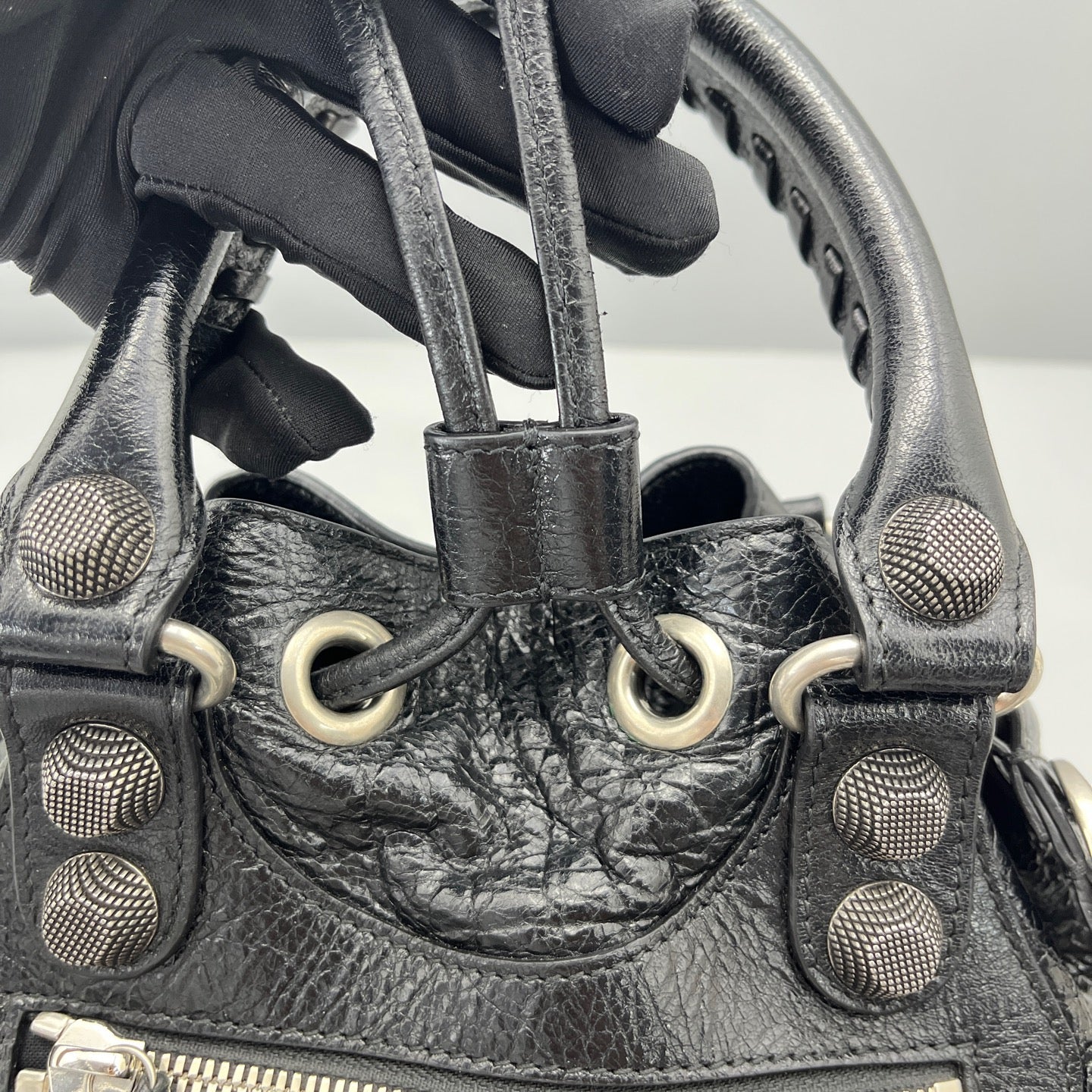 Balenciaga - Motorcycle Bucket Bag - Distressed lambskin leather - Black - (Medium)