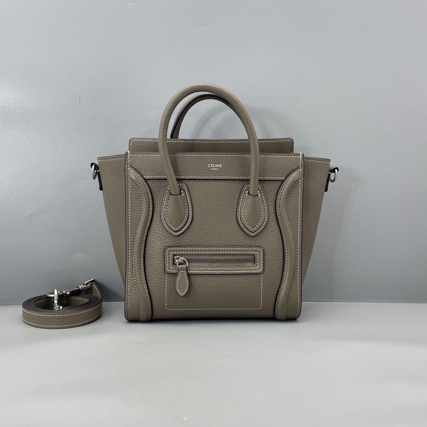 Celine - Luggage Nano - Grained calfskin leather - Elephant Grey with Silver-Tone Hardware - (mini)