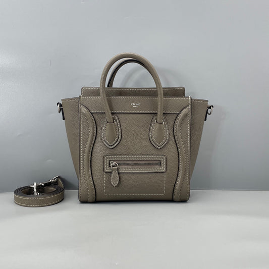 Celine - Luggage Nano - Grained calfskin leather - Elephant Grey with Silver-Tone Hardware - (mini)