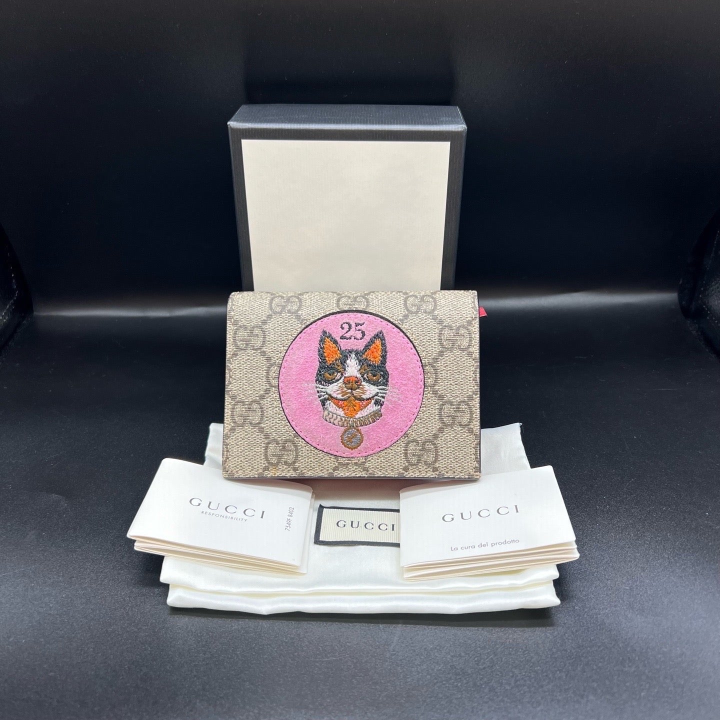 Gucci - Compact Wallet with Cat Motif - GG Supreme canvas and Leather - Beige and Multicolour - (Small)