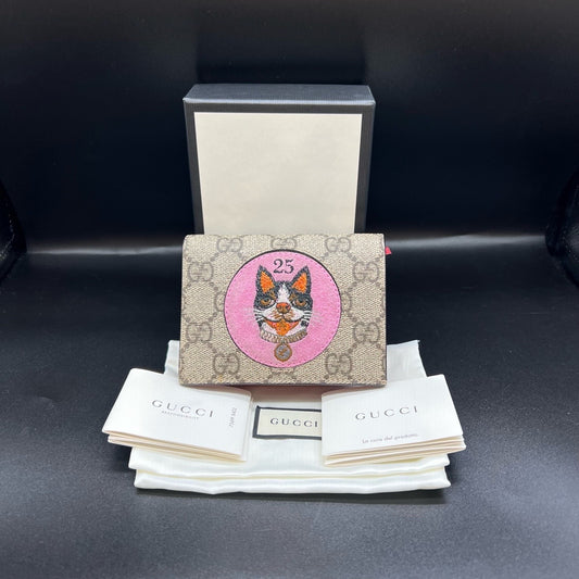 Gucci - Compact Wallet with Cat Motif - GG Supreme canvas and Leather - Beige and Multicolour - (Small)