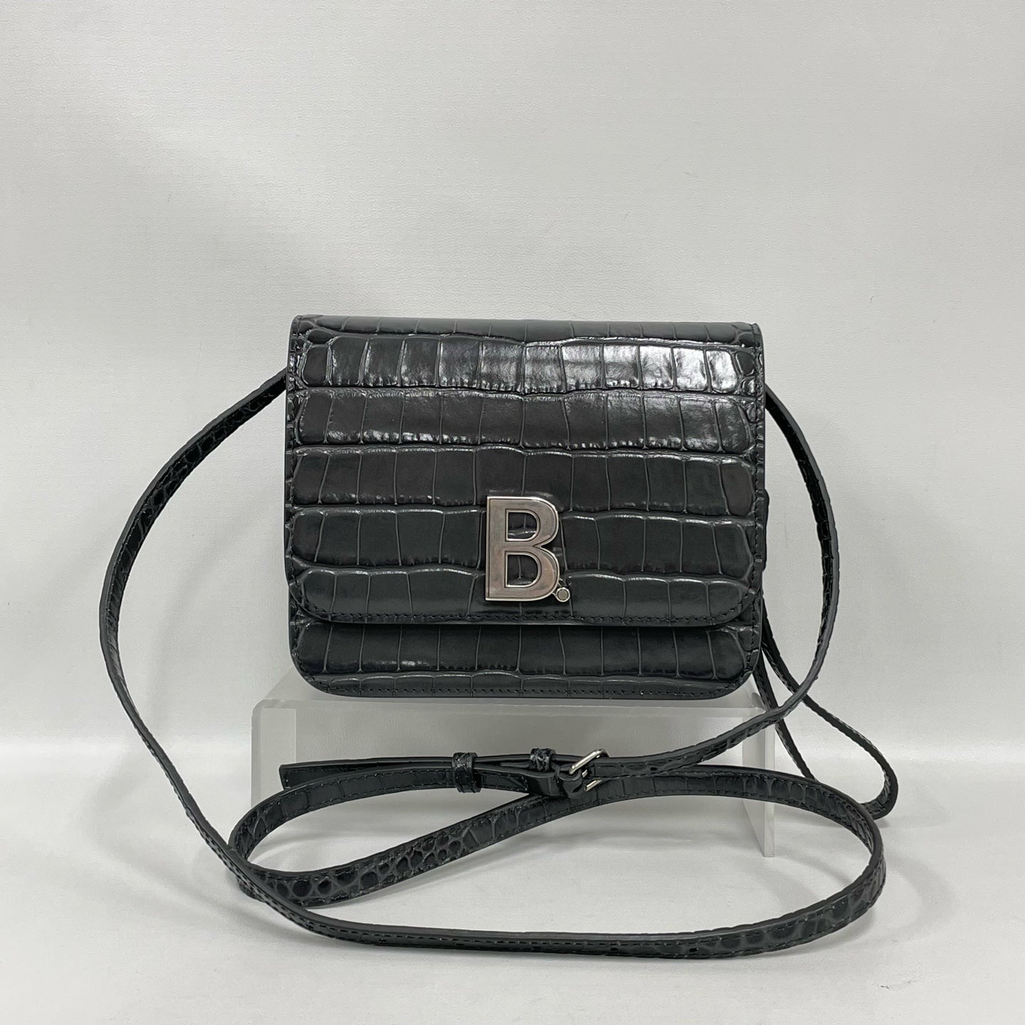 Balenciaga - BB Crossbody Flap Bag - Crocodile embossed leather - Grey with Silver-Tone Hardware - (mini)