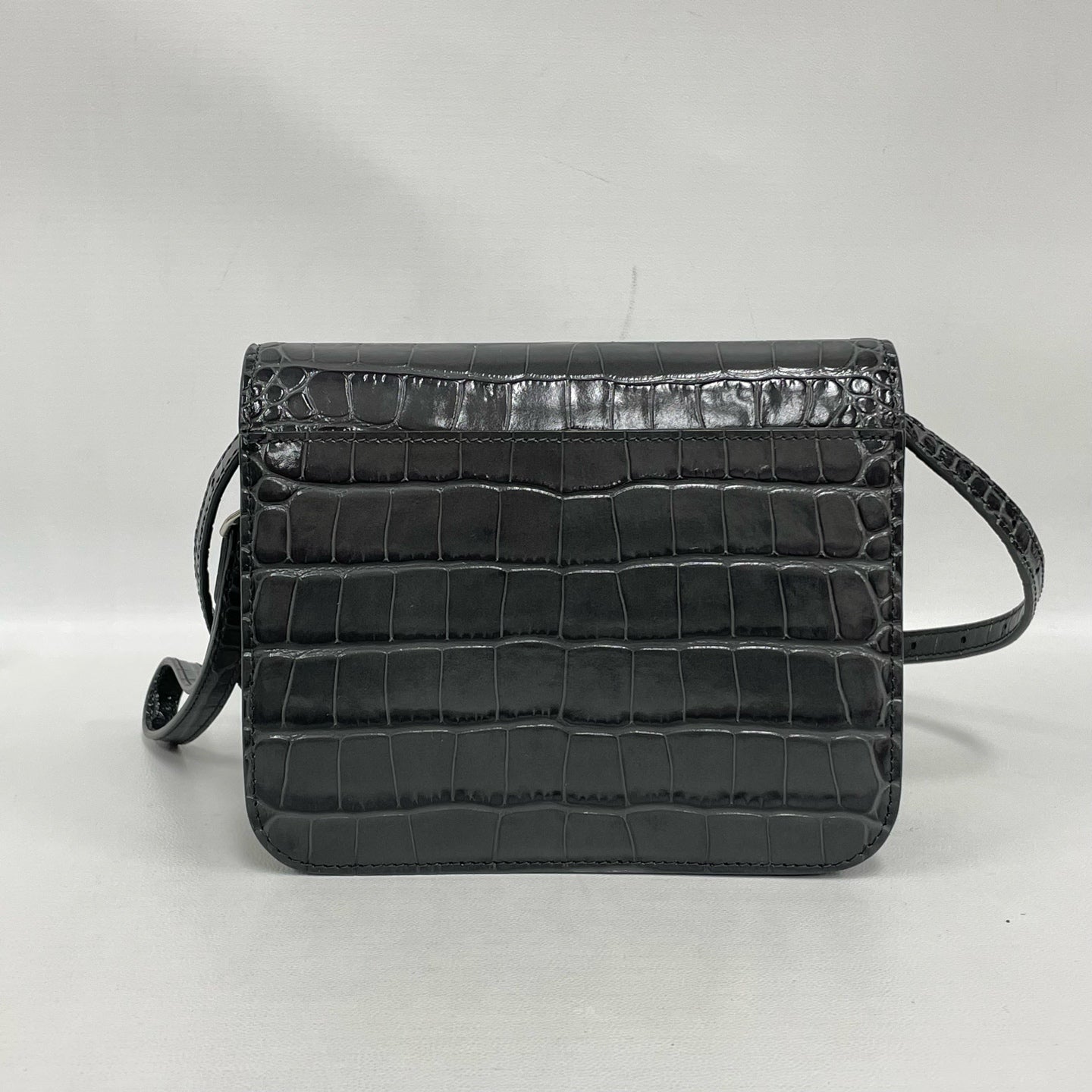 Balenciaga - BB Crossbody Flap Bag - Crocodile embossed leather - Grey with Silver-Tone Hardware - (mini)