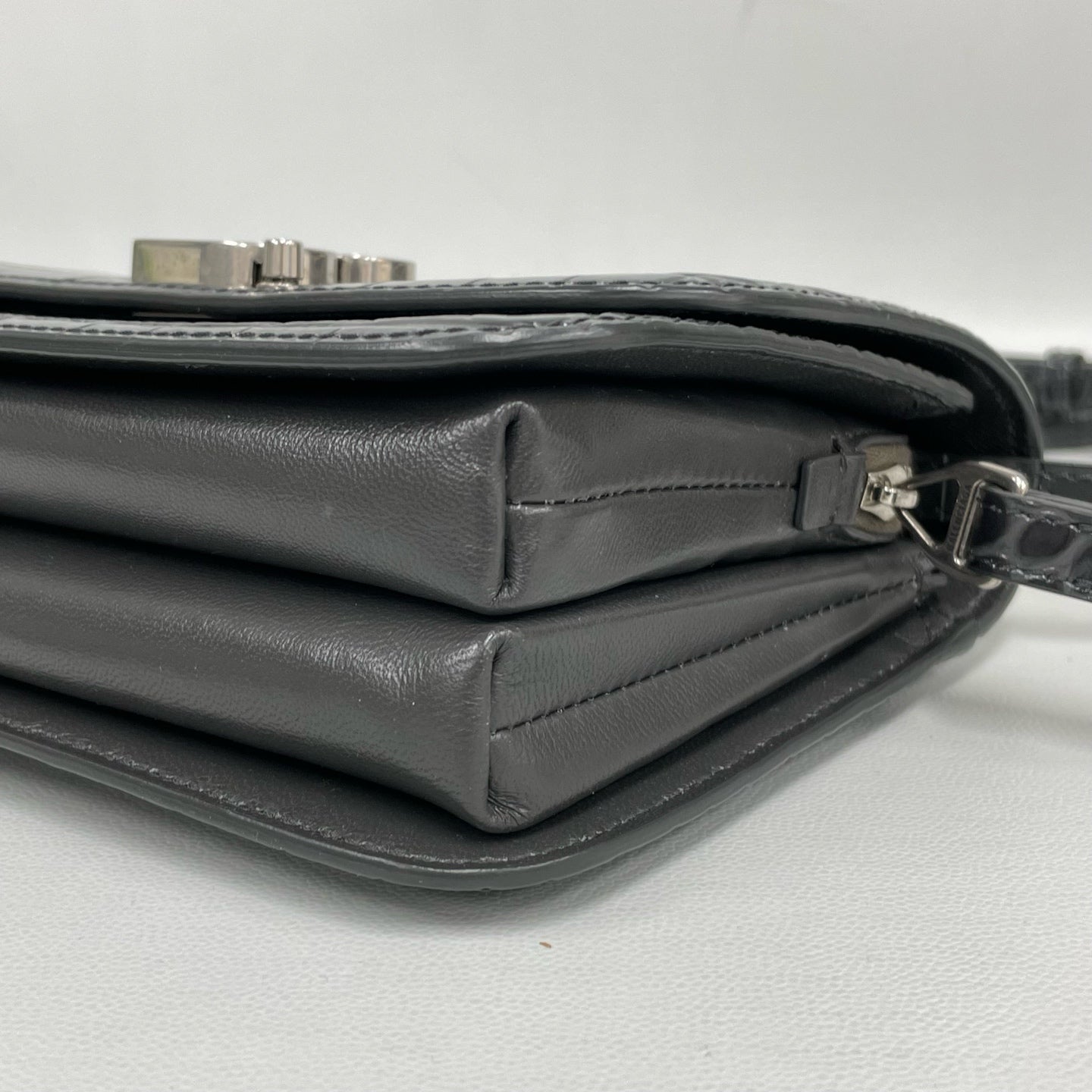 Balenciaga - BB Crossbody Flap Bag - Crocodile embossed leather - Grey with Silver-Tone Hardware - (mini)