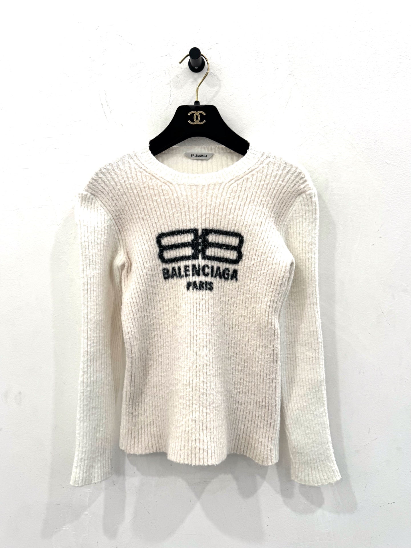 Balenciaga - BB Lock Logo Long Sleeve Knit Sweater - 60% Cotton, 39% Polyamide, 1% Elastane - White - (S)