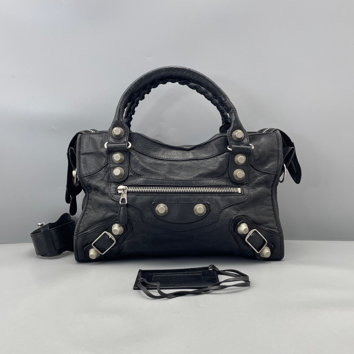 Balenciaga - City - Distressed lambskin leather - Black - (large)