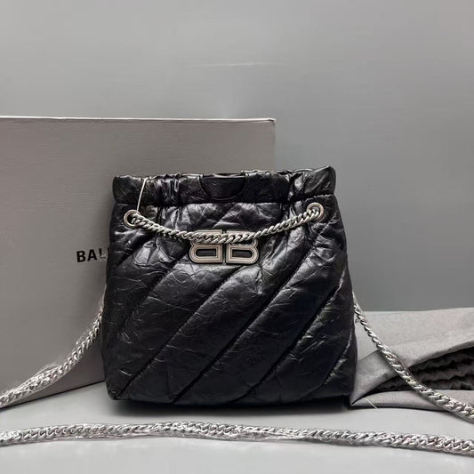Balenciaga - Crush Drawstring Bucket Bag - Crinkled Lambskin Leather - Black - (mini)