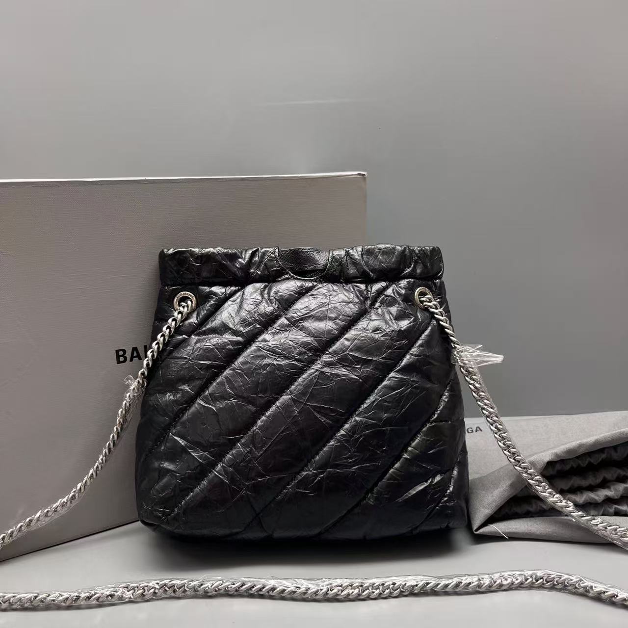 Balenciaga - Crush Drawstring Bucket Bag - Crinkled Lambskin Leather - Black - (mini)