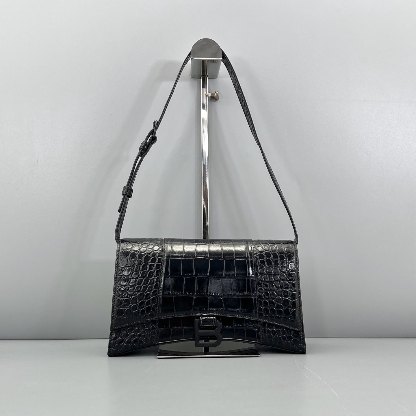 Balenciaga - Hourglass Bag - Crocodile-embossed calfskin leather - Black - (Small)