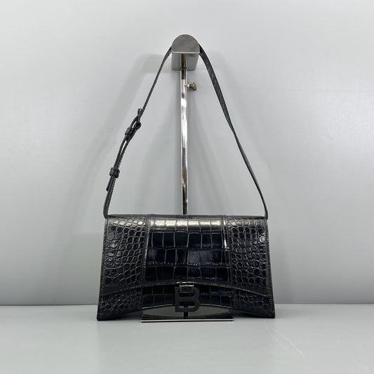 Balenciaga - Hourglass Bag - Crocodile-embossed calfskin leather - Black - (Small)
