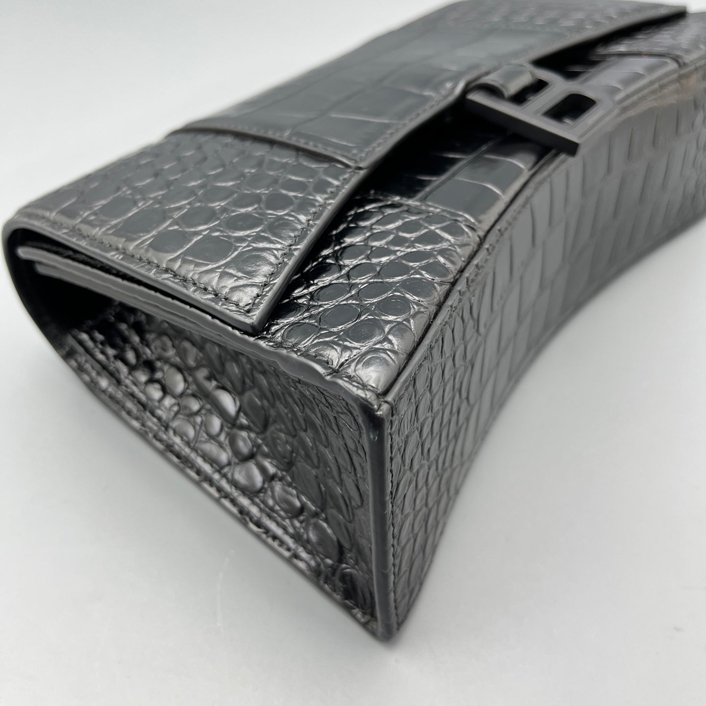 Balenciaga - Hourglass Bag - Crocodile-embossed calfskin leather - Black - (Small)