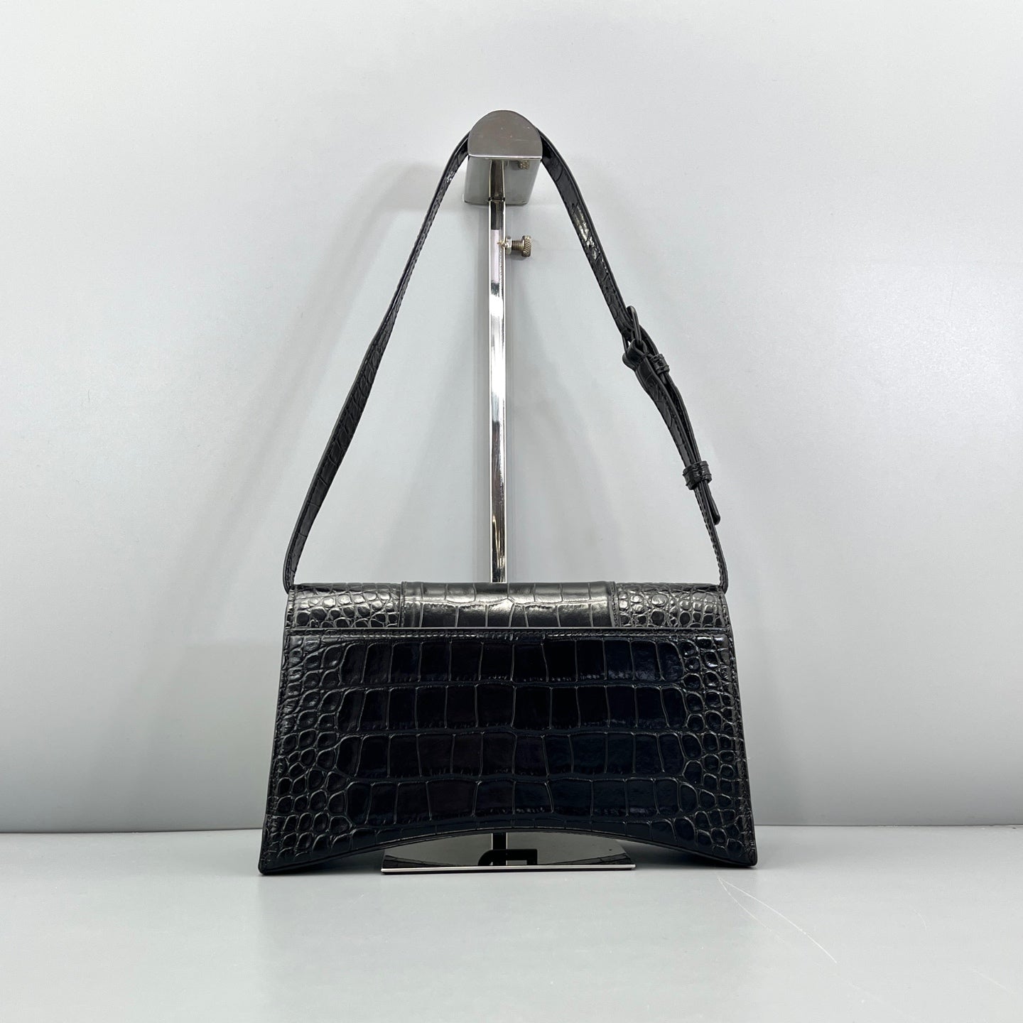 Balenciaga - Hourglass Bag - Crocodile-embossed calfskin leather - Black - (Small)