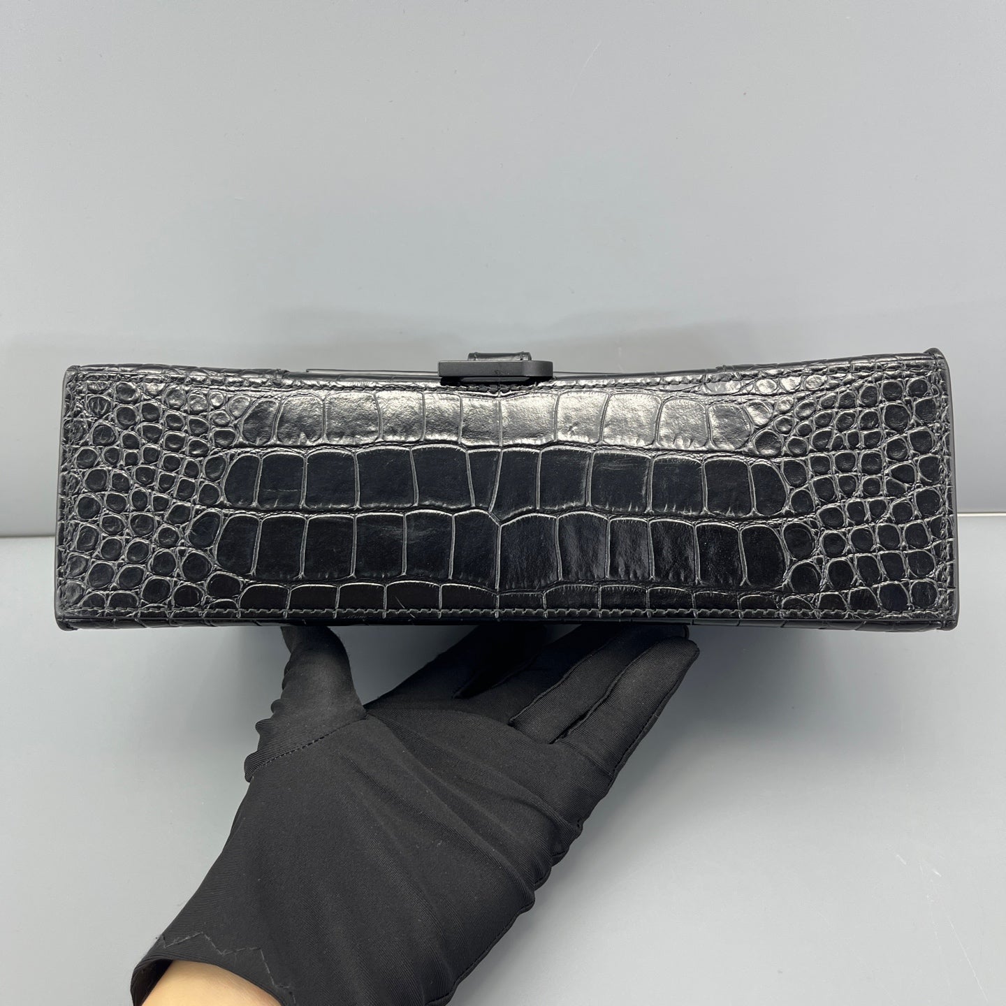 Balenciaga - Hourglass Bag - Crocodile-embossed calfskin leather - Black - (Small)