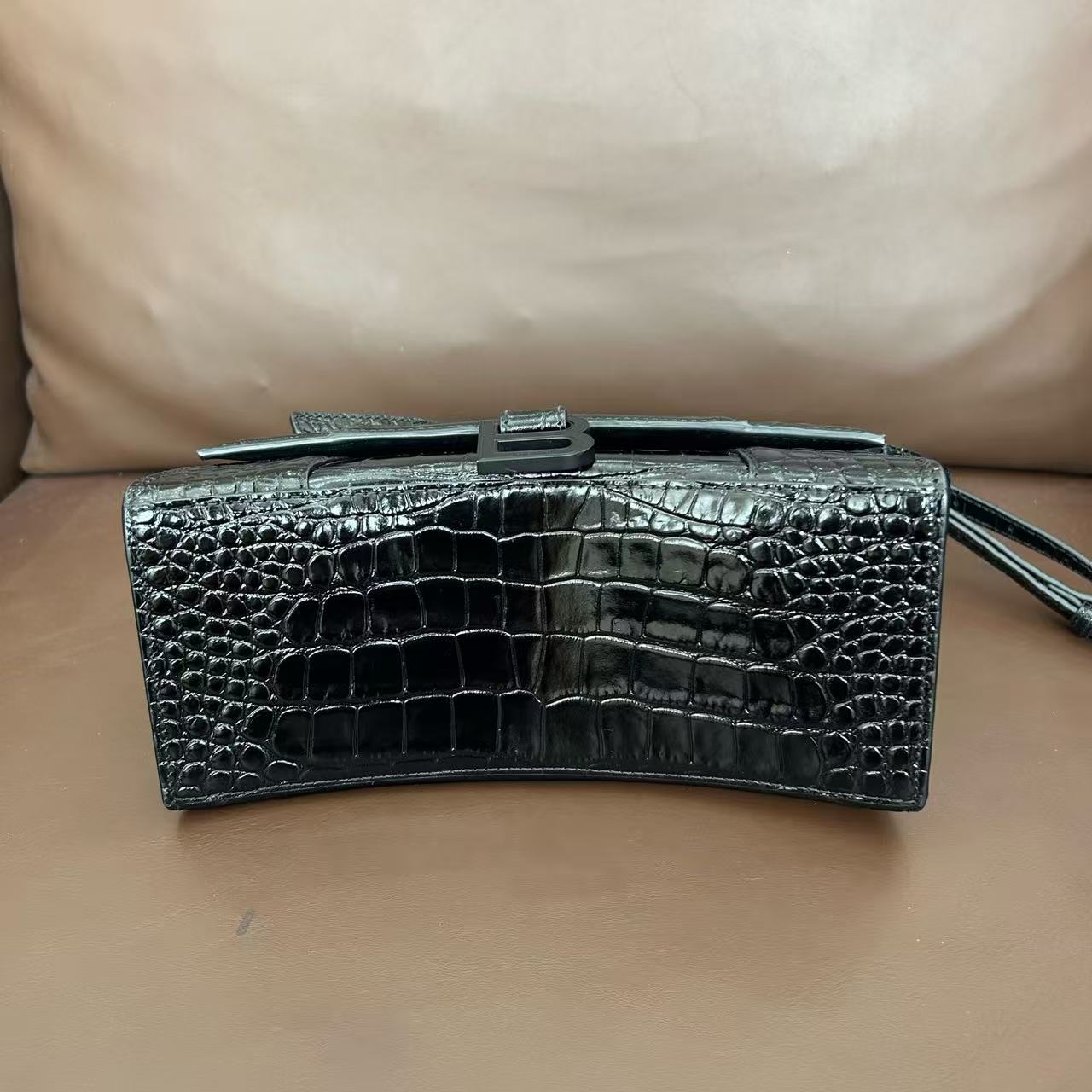 Balenciaga - Hourglass Bag - Crocodile-embossed calfskin leather - Black - (XS)