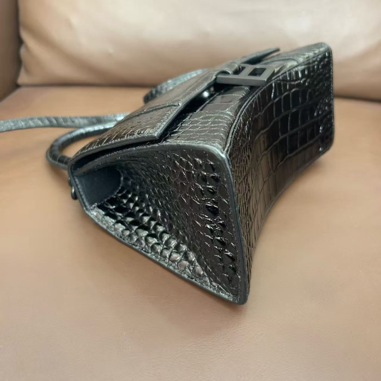 Balenciaga - Hourglass Bag - Crocodile-embossed calfskin leather - Black - (XS)