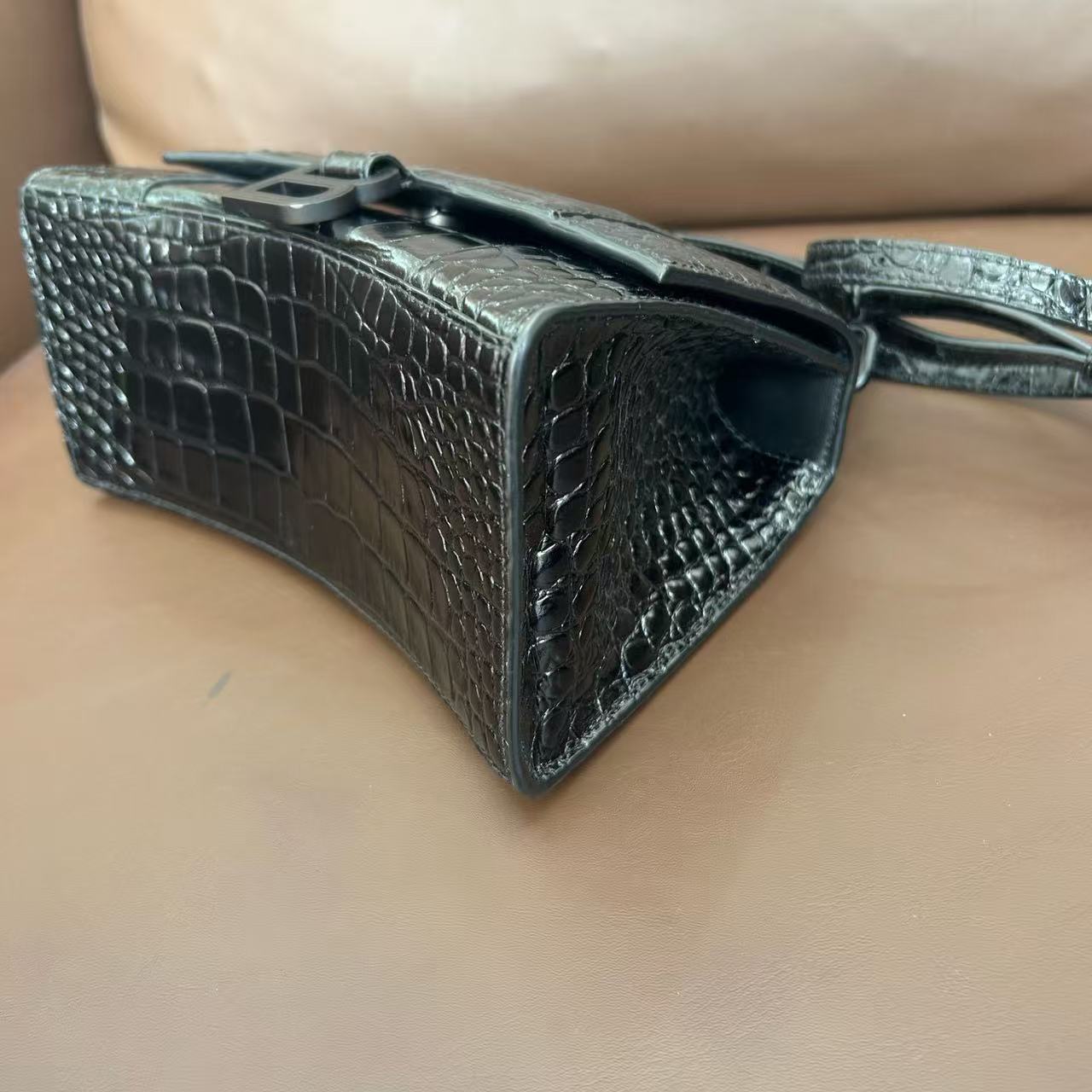 Balenciaga - Hourglass Bag - Crocodile-embossed calfskin leather - Black - (XS)