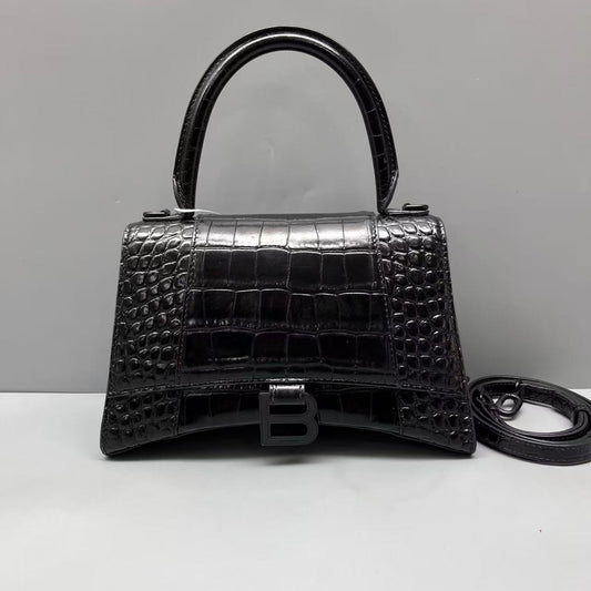 Balenciaga - Hourglass Bag - Crocodile embossed leather - Black - (Small)