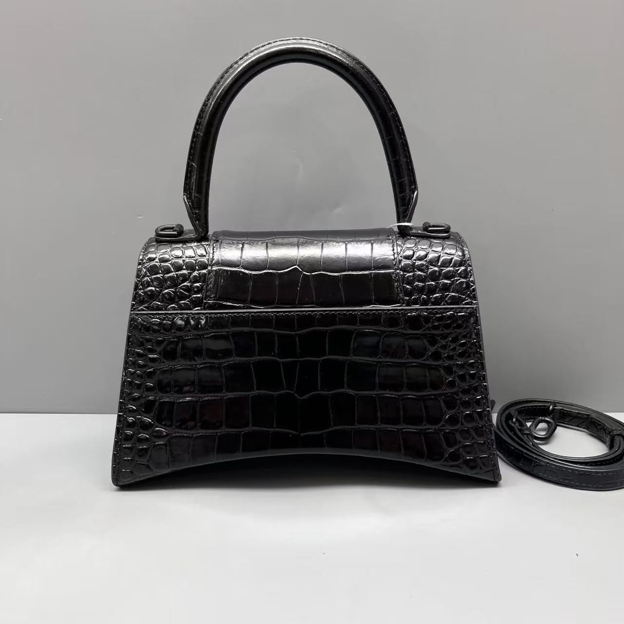 Balenciaga - Hourglass Bag - Crocodile embossed leather - Black - (Small)