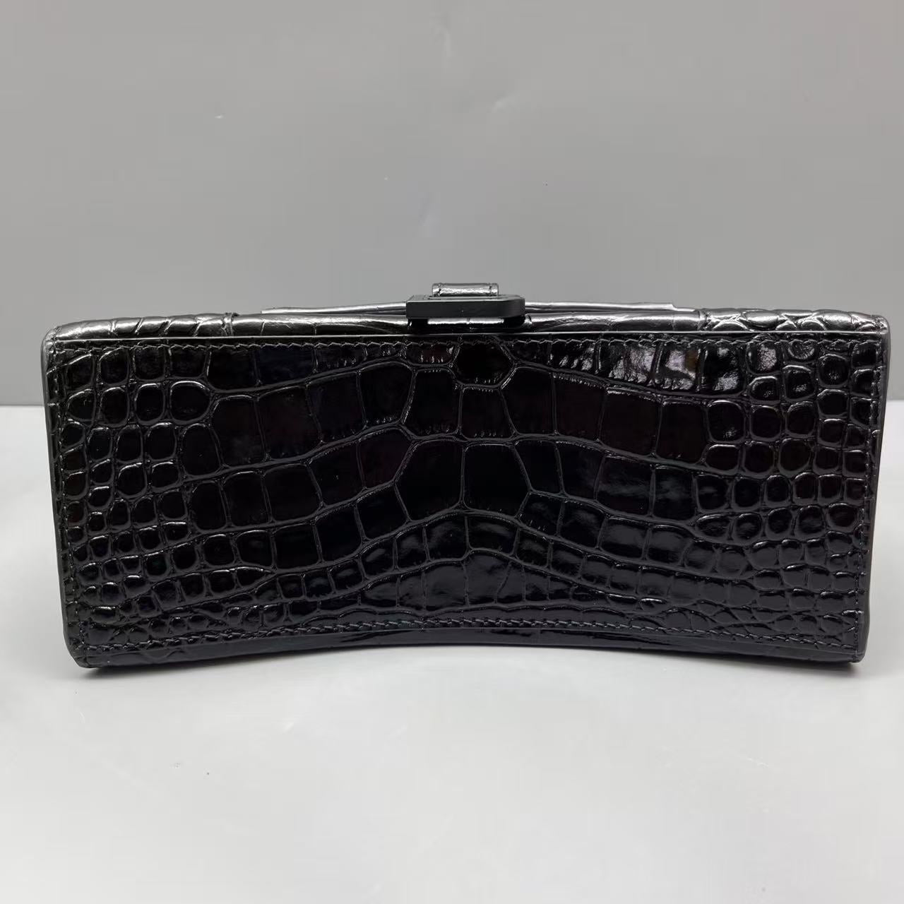 Balenciaga - Hourglass Bag - Crocodile embossed leather - Black - (Small)