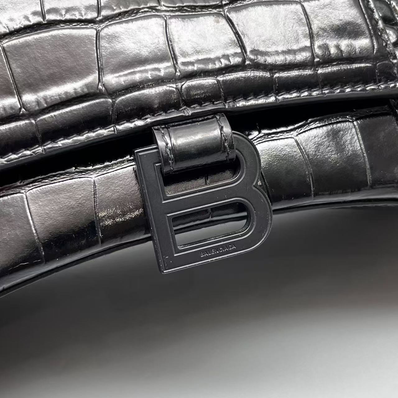 Balenciaga - Hourglass Bag - Crocodile embossed leather - Black - (Small)
