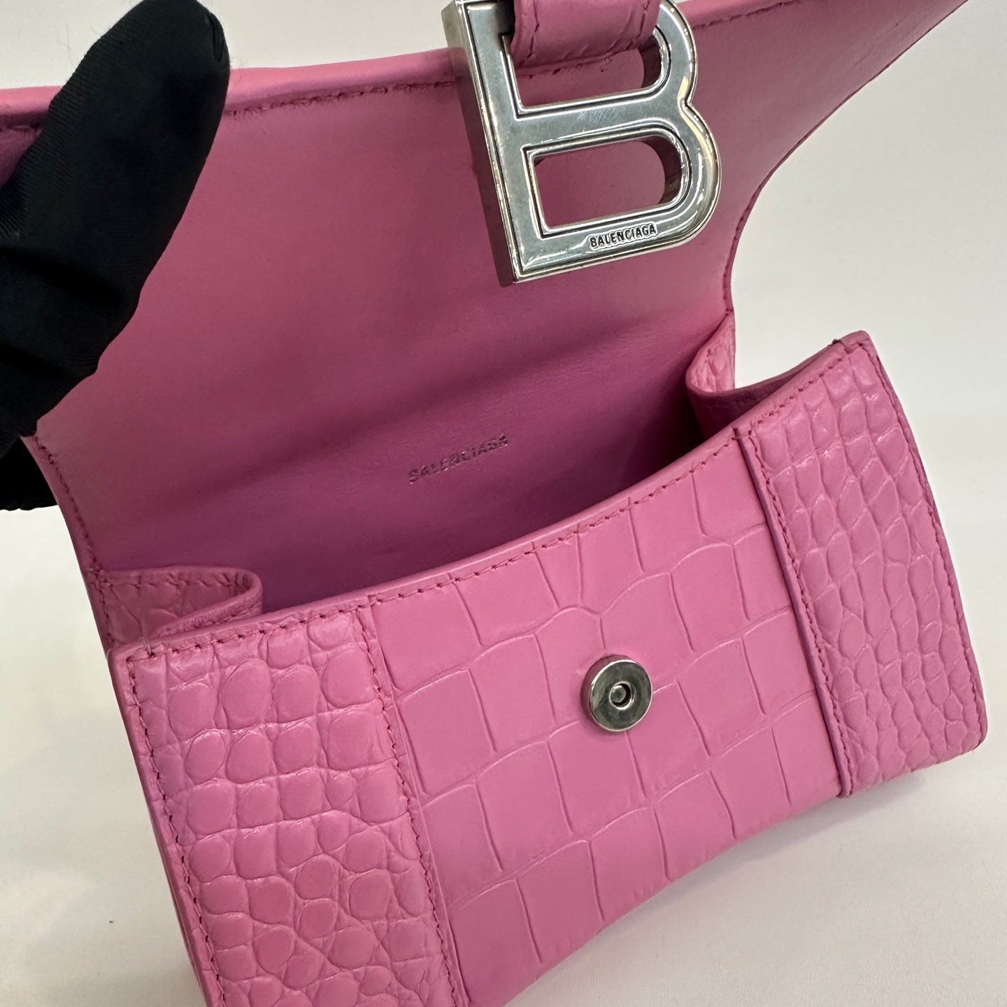 Balenciaga - Hourglass - Calfskin leather with crocodile embossing - Pink - (mini)