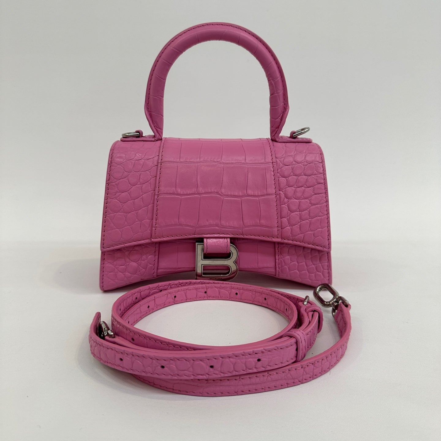 Balenciaga - Hourglass - Calfskin leather with crocodile embossing - Pink - (mini)