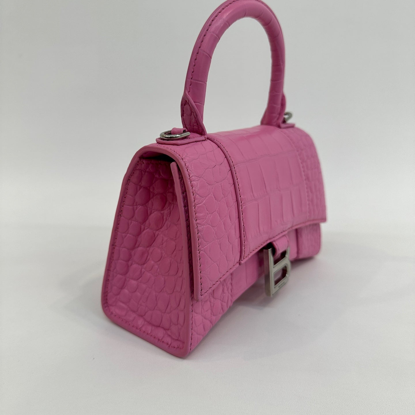 Balenciaga - Hourglass - Calfskin leather with crocodile embossing - Pink - (mini)