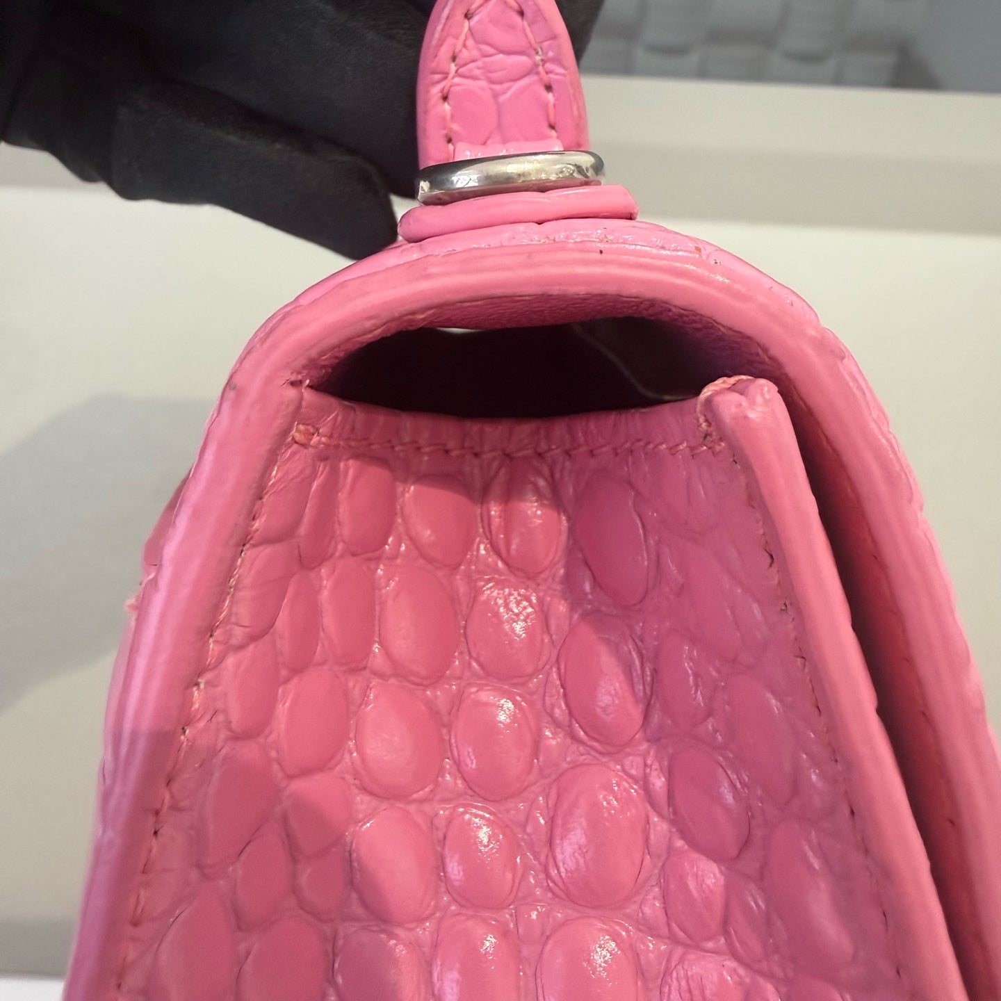 Balenciaga - Hourglass - Calfskin leather with crocodile embossing - Pink - (XS)