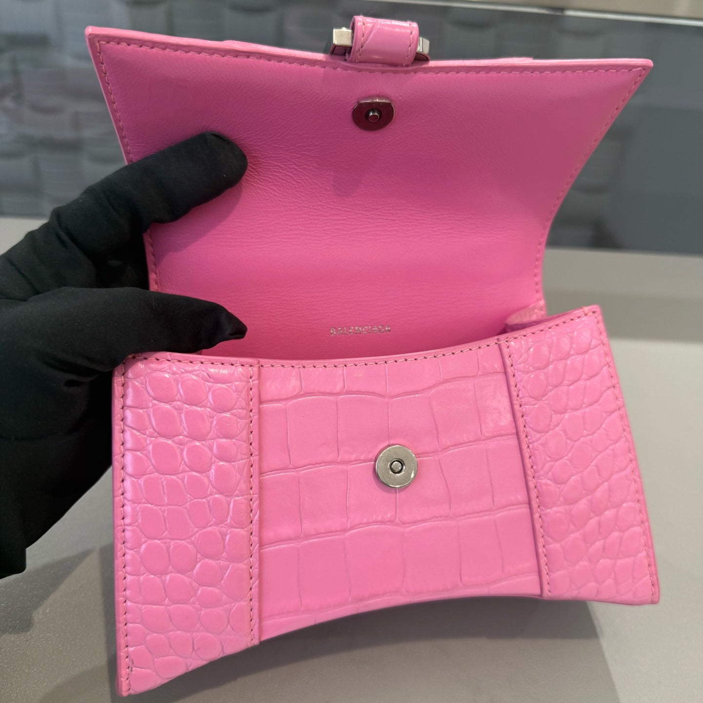Balenciaga - Hourglass - Calfskin leather with crocodile embossing - Pink - (XS)