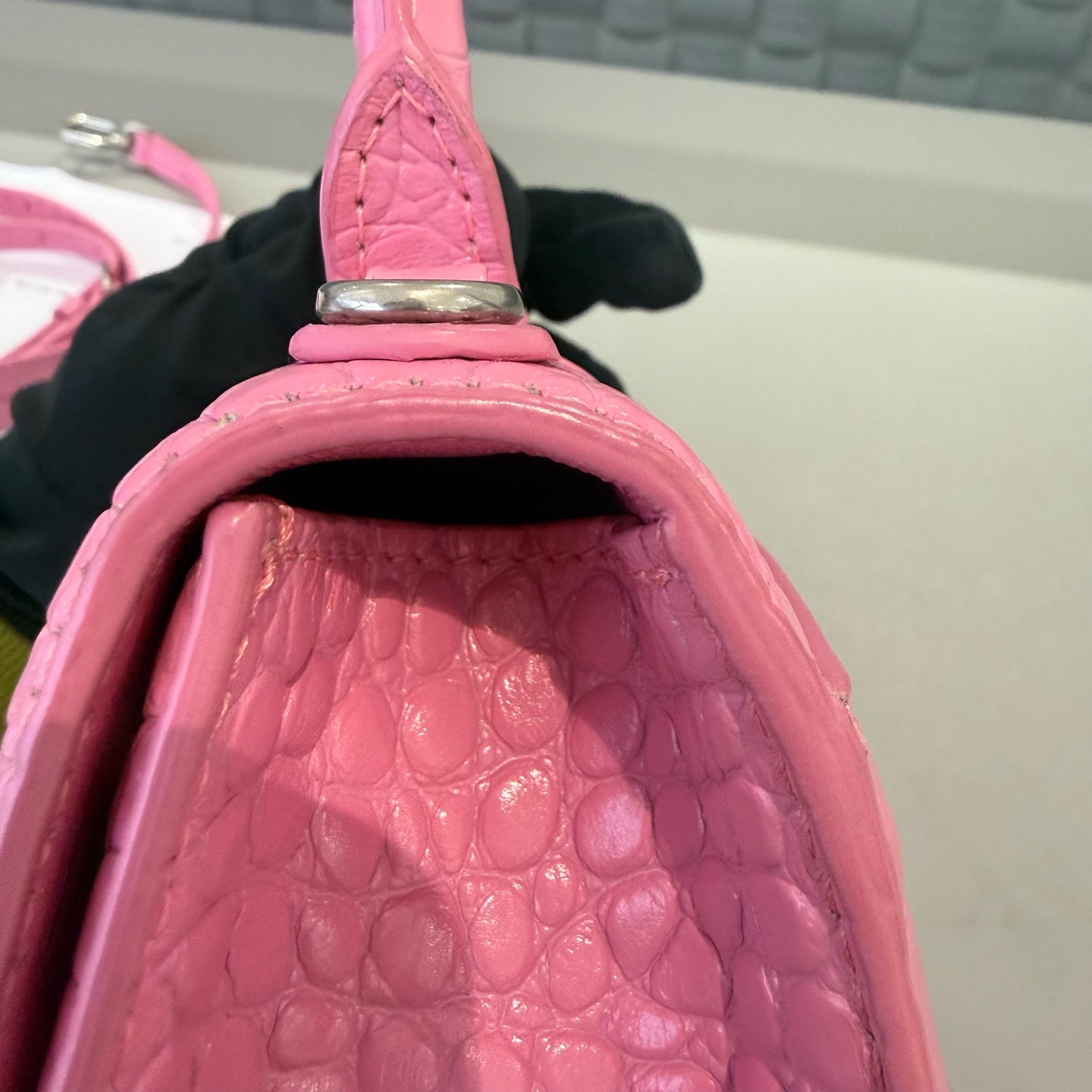 Balenciaga - Hourglass - Calfskin leather with crocodile embossing - Pink - (XS)