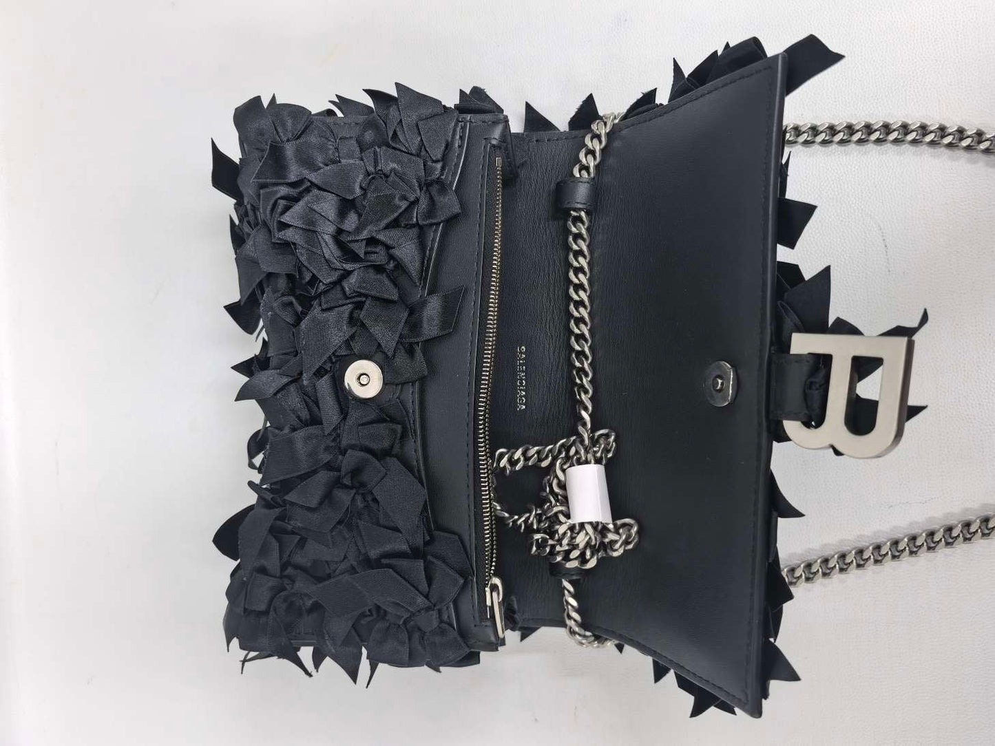Balenciaga - Hourglass Chain Bag - Fabric ribbons with leather trim - Black - (mini)