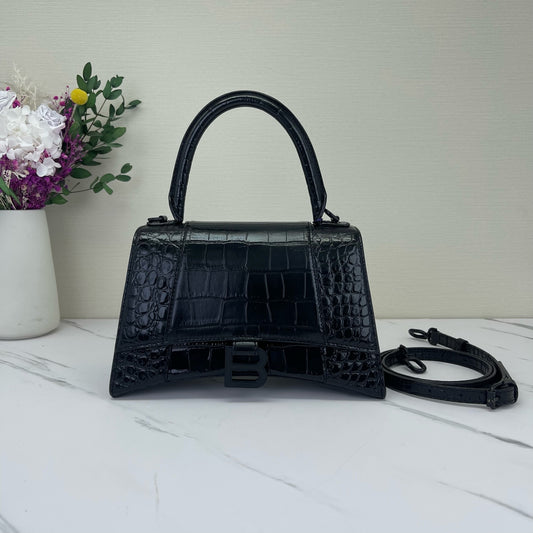 Balenciaga - Hourglass - Croc-embossed patent leather - Black - (small)