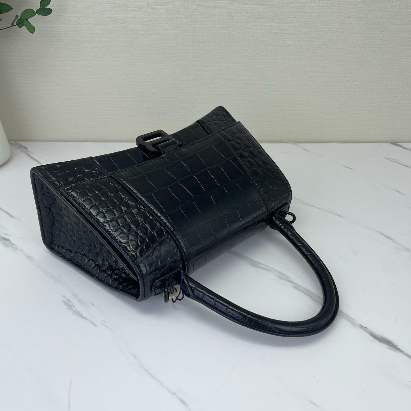 Balenciaga - Hourglass - Croc-embossed patent leather - Black - (small)