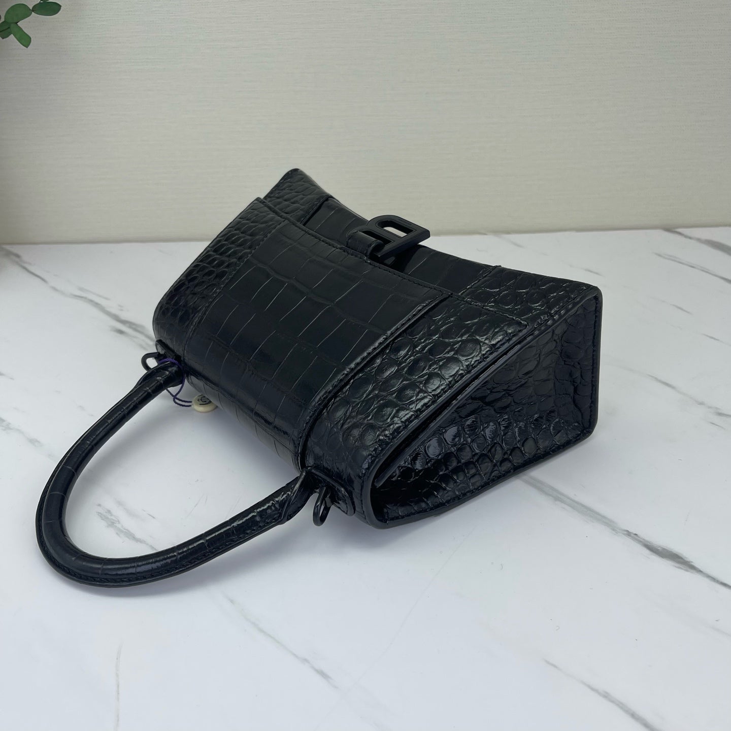 Balenciaga - Hourglass - Croc-embossed patent leather - Black - (small)