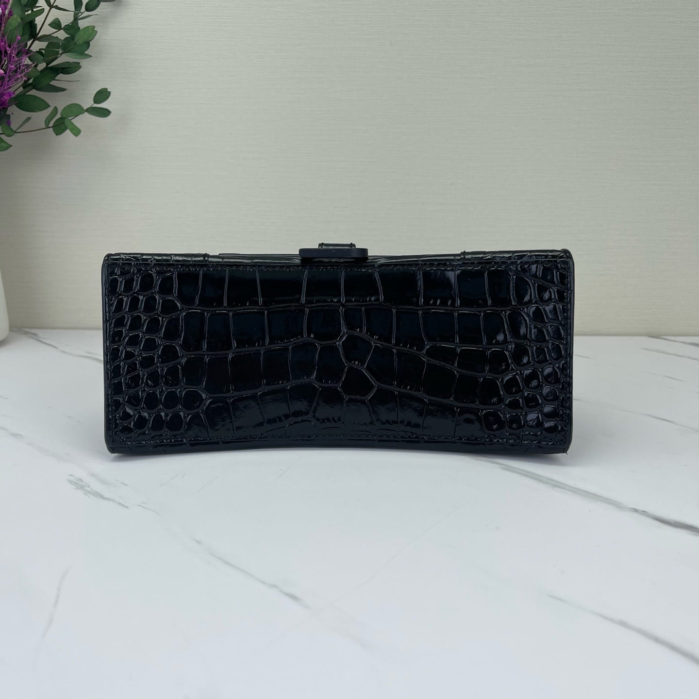 Balenciaga - Hourglass - Croc-embossed patent leather - Black - (small)