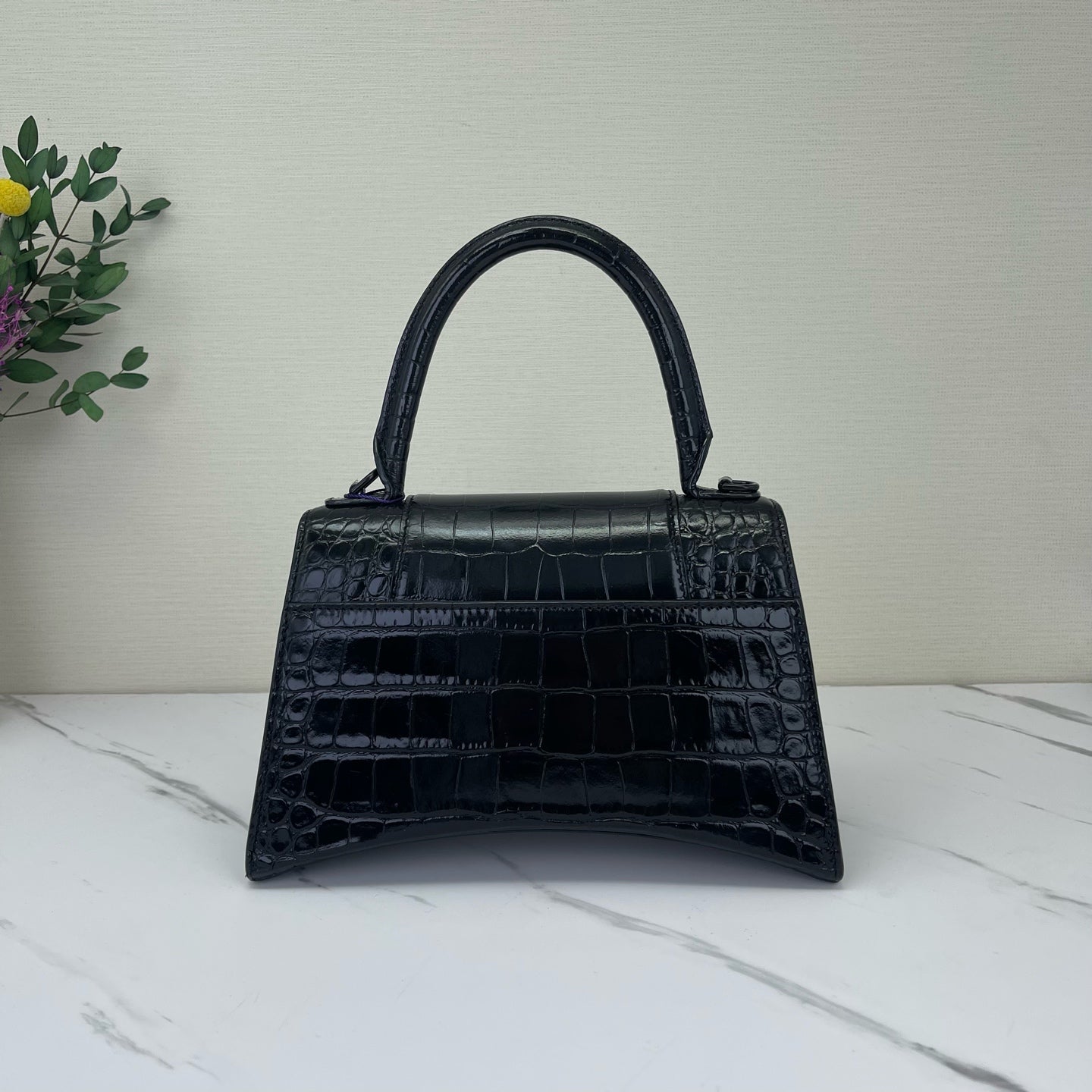 Balenciaga - Hourglass - Croc-embossed patent leather - Black - (small)