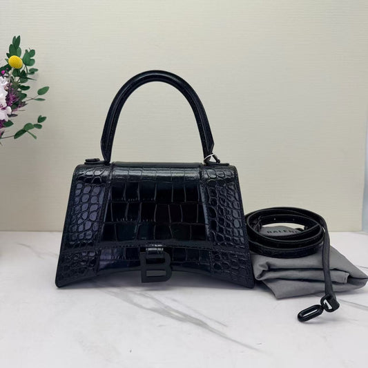 Balenciaga - Hourglass - Crocodile embossed calfskin leather - Black - (Small)