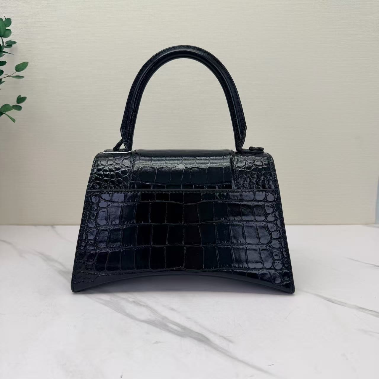 Balenciaga - Hourglass - Crocodile embossed calfskin leather - Black - (Small)