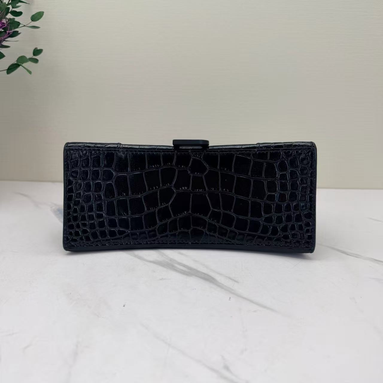 Balenciaga - Hourglass - Crocodile embossed calfskin leather - Black - (Small)
