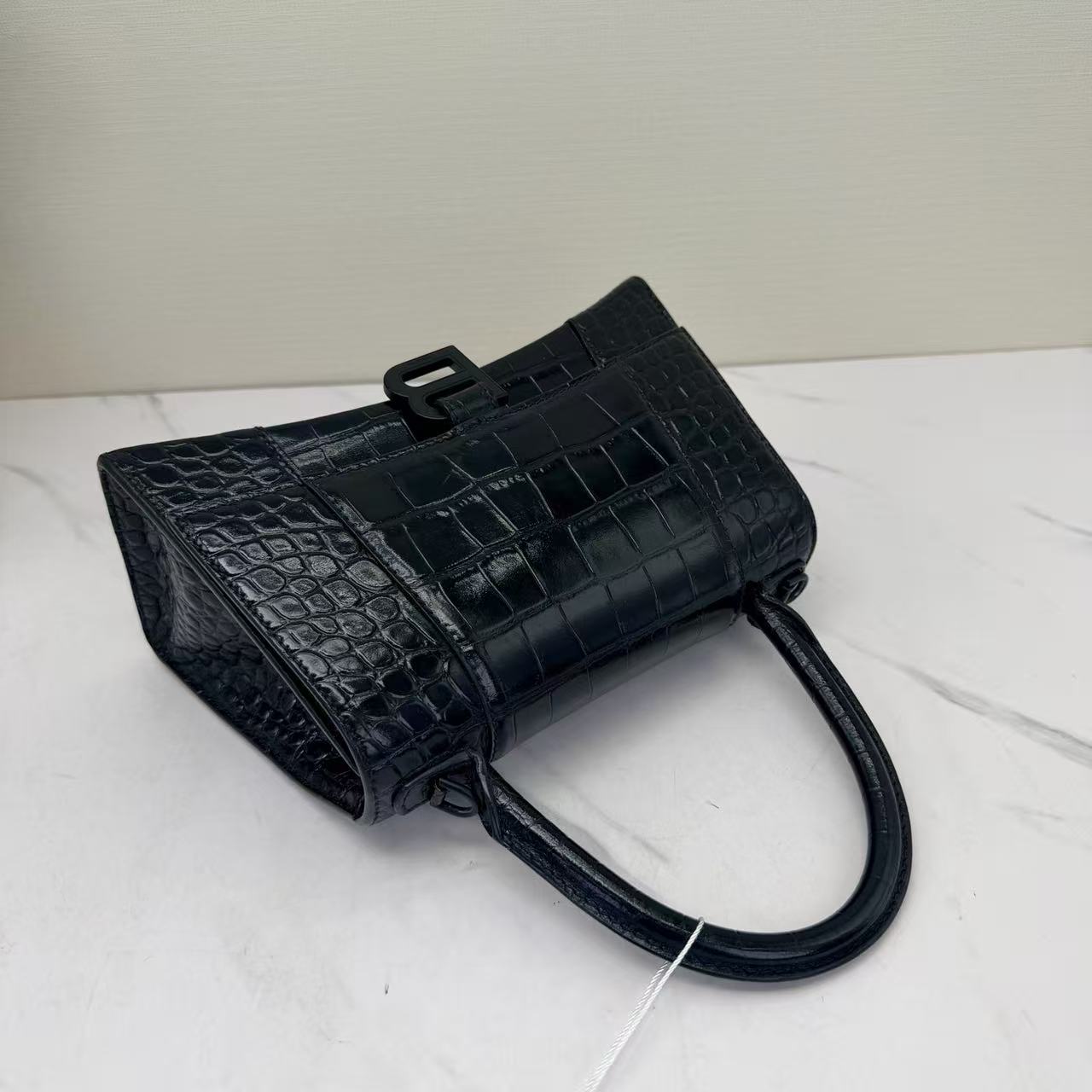 Balenciaga - Hourglass - Crocodile embossed calfskin leather - Black - (Small)
